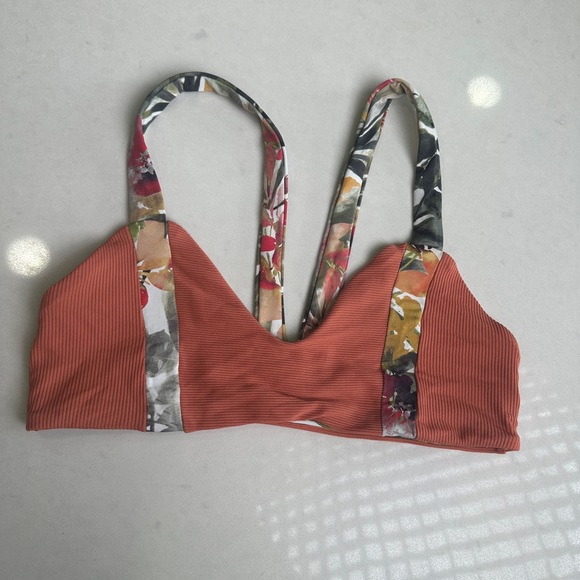 Boys + Arrows orange & green Hawaiian floral ribbed top Bikini vacation pool M/L - Picture 9 of 17